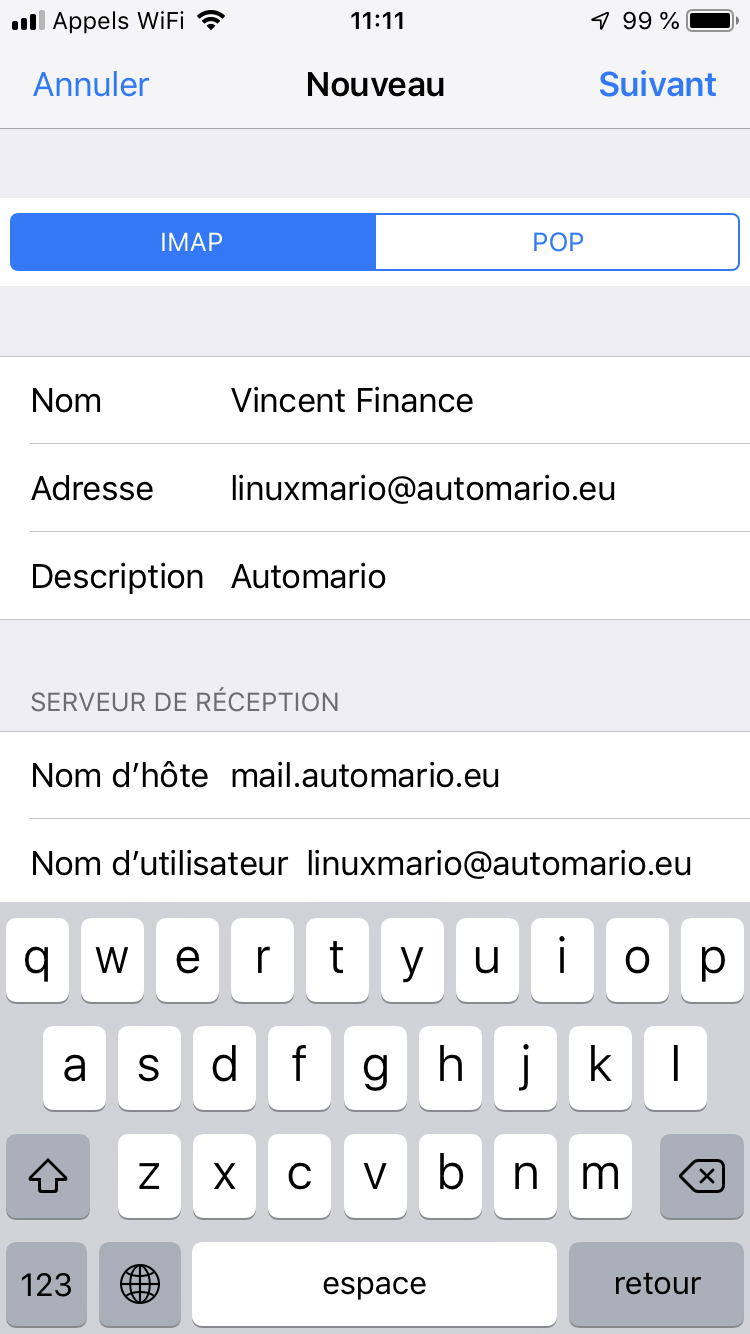 Configuration du serveur de réception sous iOS