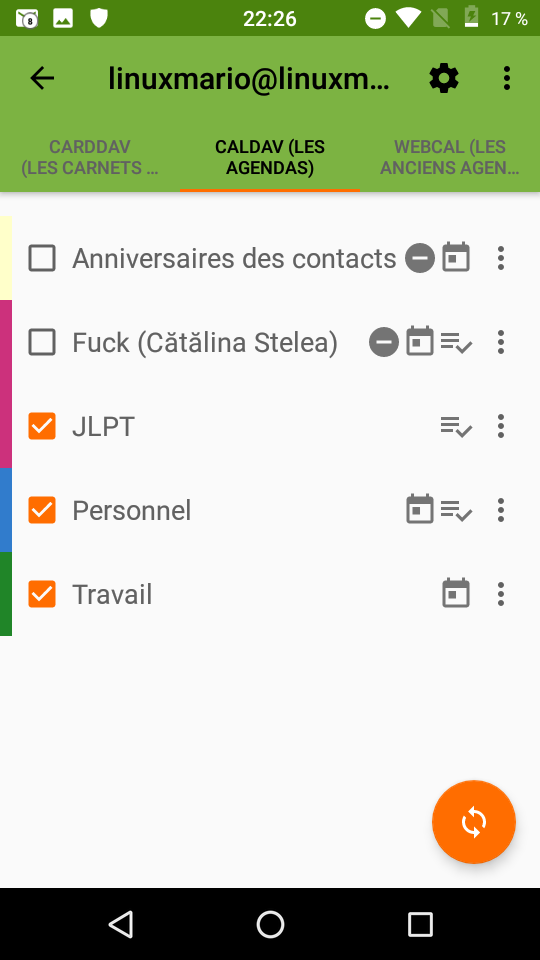 Page pour ajouter les agendas à votre calendrier Android